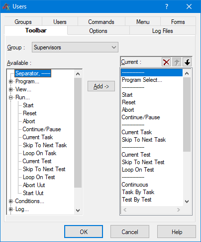Set toolbar items for groups